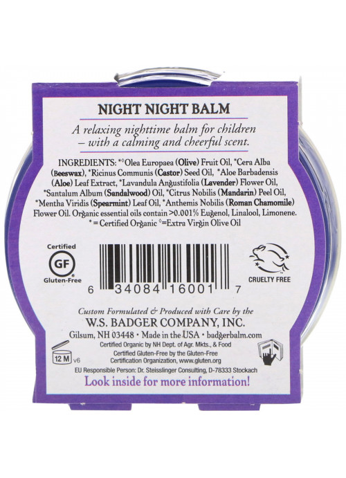 Badger Company, Organic, Night-Night Balm, Lavender & Chamomile, 2 oz (56 g)