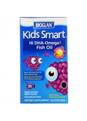 Bioglan, Kids Smart, Hi DHA-Omega 3 Fish Oil, Great Tasting Fruit Flavor, 30 Chewable Burstlets