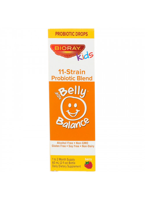 Bioray, Kids, NDF Belly Balance, 11-Strain Probiotic Blend, Berry Flavor, 2 fl oz (60ml)