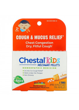 Boiron, Chestal Kids Meltaway Pellets, Cough & Mucus Relief, 2+ Years, 2 Tubes, Approx. 80 Pellets Each