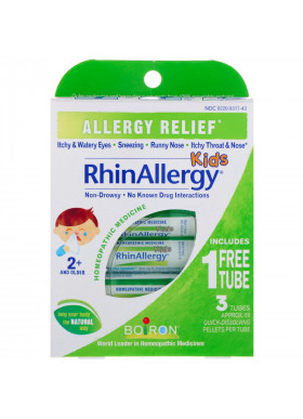 Boiron, Kids, RhinAllergy, Allergy Relief, 3 Tubes, 80 Quick-Dissolving Pellets Each