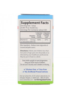 Carlson Labs, Baby's Super Daily D3, 10 mcg (400 IU), 0.35 fl oz (10.3 ml)