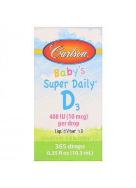 Carlson Labs, Baby's Super Daily D3, 10 mcg (400 IU), 0.35 fl oz (10.3 ml)