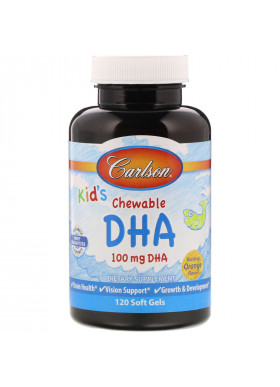 Carlson Labs, Kid's Chewable DHA, Bursting Orange Flavor, 100 mg, 120 Soft Gels