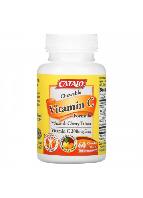 Catalo Naturals, Chewable Vitamin C, Orange Pineapple, 200 mg, 60 Chewable Tablets