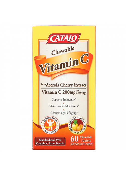 Catalo Naturals, Chewable Vitamin C, Orange Pineapple, 200 mg, 60 Chewable Tablets