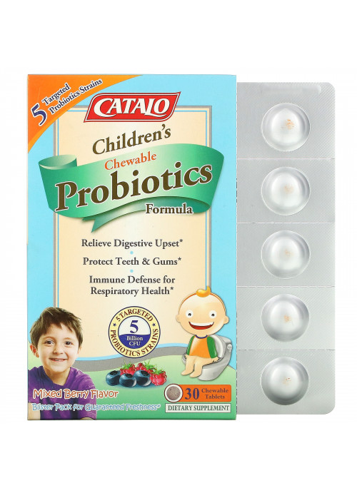 Catalo Naturals, Children's Chewable Probiotics Formula, Mixed Berry, 5 Billion CFU, 30 Chewable Tablets