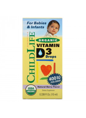 ChildLife, Organic Vitamin D3 Drops, Natural Berry Flavor, 400 IU, 0.338 fl oz (10 ml)