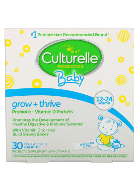 Culturelle, Probiotics, Baby, Grow + Thrive, Probiotics + Vitamin D Packets, 12-24 Months, Unflavored, 30 Single Serve Packets