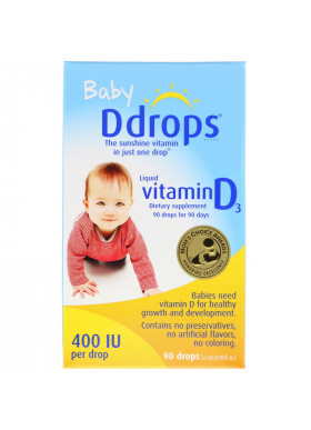 Ddrops, Baby, Liquid Vitamin D3, 400 IU, 90 Drops, 0.08 fl oz (2.5 ml)