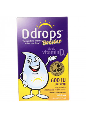 Ddrops, Booster, Liquid Vitamin D3, 600 IU, 100 Drops, 0.09 fl oz (2.8 ml)