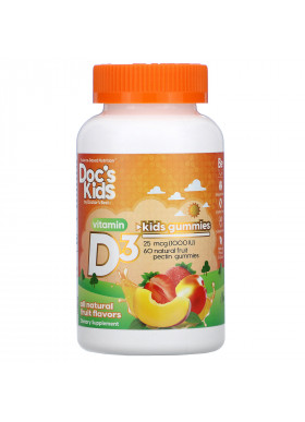 Doctor's Best, Doc's Kids, Vitamin D3 Gummies, All Natural Fruit Flavors, 25 mcg (1,000 IU), 60 Natural Fruit Pectin Gummies