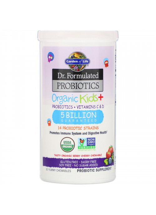 Garden of Life, Dr. Formulated Probiotics, Organic Kids +, Tasty Organic Berry Cherry, 30 Yummy Chewables