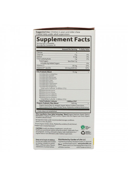 Garden of Life, Dr. Formulated Probiotics, Organic Kids +, Tasty Organic Strawberry Banana, 30 Yummy Chewables