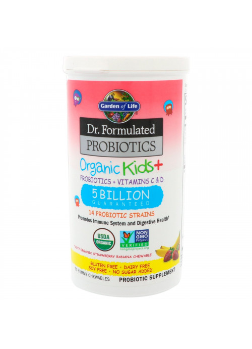 Garden of Life, Dr. Formulated Probiotics, Organic Kids +, Tasty Organic Strawberry Banana, 30 Yummy Chewables