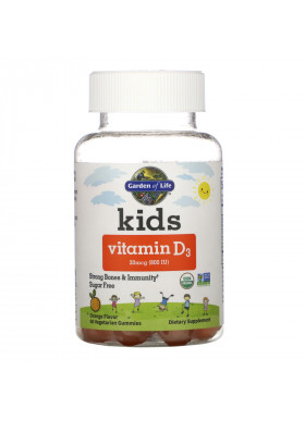 Garden of Life, Kids, Vitamin D3, Orange Flavor, 20 mcg (800 IU), 60 Vegetarian Gummies