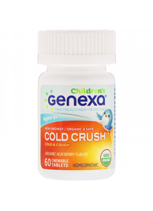 Genexa, Children's Cold & Cough, Cold Crush, Organic Acai Berry Flavor, Ages 3+, 60 Chewable Tablets