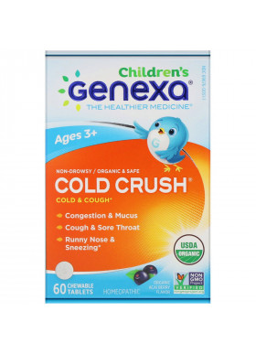Genexa, Children's Cold & Cough, Cold Crush, Organic Acai Berry Flavor, Ages 3+, 60 Chewable Tablets