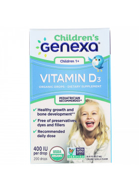 Genexa, Children's Vitamin D3, Children 1+, Organic Vanilla Flavor,  400 IU, 0.23 fl oz (7 ml)