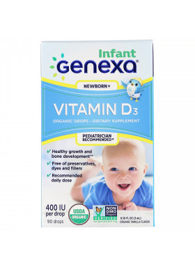 Genexa, Infant Vitamin D3, Newborn+, Organic Vanilla Flavor, 400 IU,  0.10 fl oz (3 ml)