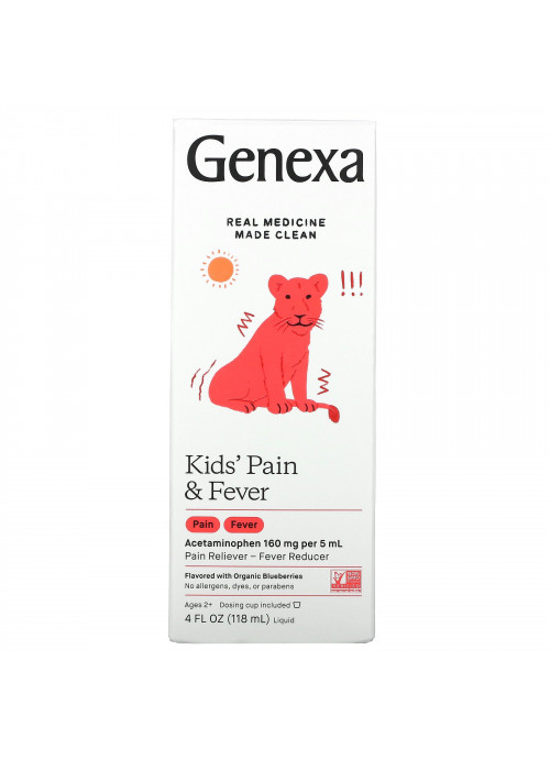Genexa, Kid's Pain & Fever, Ages 2+, Organic Blueberries, 4 fl oz (118 ml)