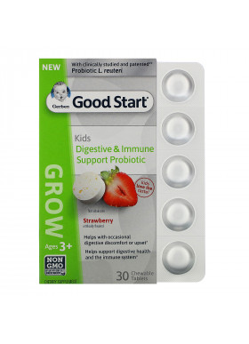 Gerber, Good Start, Grow, Kids Digestive & Immune Support Probiotic,   Ages 3+, Strawberry, 30 Chewable Tablets