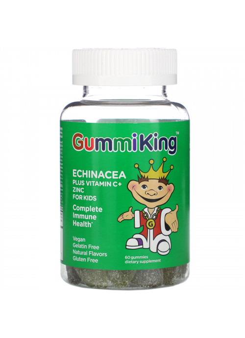 GummiKing, Echinacea Plus Vitamin C+ Zinc for Kids, Strawberry, Orange, Lemon, Grape, Cherry and Grapefruit, 60 Gummies