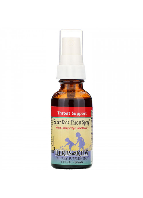 Herbs for Kids, Super Kids Throat Spray, Peppermint Flavor, 1 fl oz (30 ml)