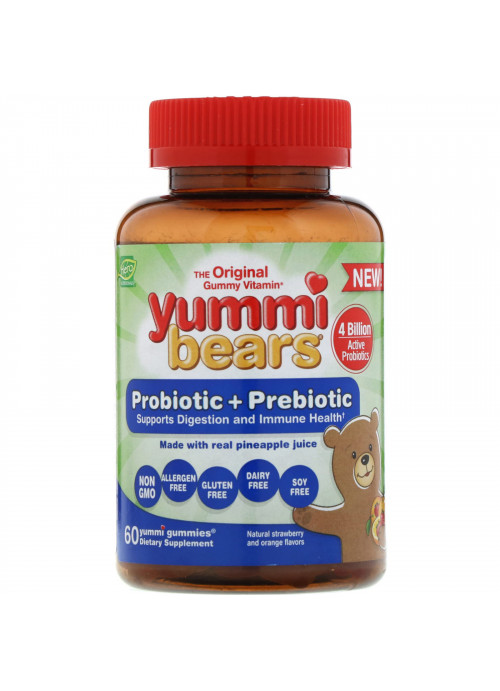 Hero Nutritional Products, Yummi Bears, Probiotic + Prebiotic, Natural Strawberry and Orange Flavors, 60 Yummi Gummies