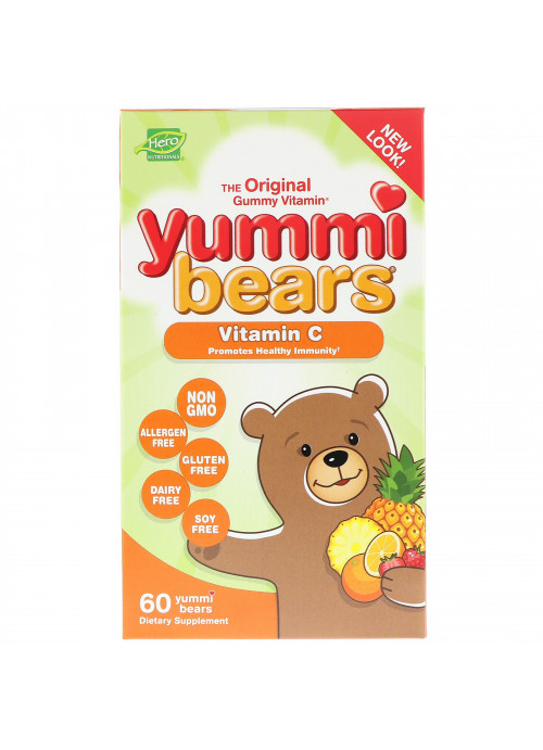 Hero Nutritional Products, Yummi Bears, Vitamin C, Natural Strawberry, Orange and Pineapple Flavors, 60 Yummi Bears