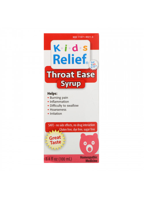 Homeolab USA, Kid's Relief, Throat Ease Syrup, 0-12 Yrs, 3.4 fl oz (100 ml)