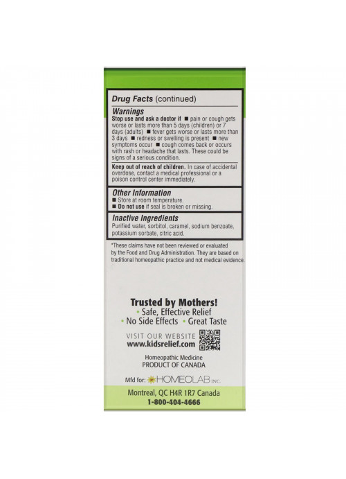 Homeolab USA, Kids Relief, Cough & Cold Syrup, For Kids 0-12 Yrs, 3.4 fl oz (100 ml)