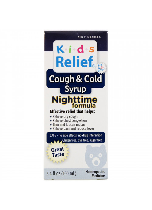 Homeolab USA, Kids Relief, Cough & Cold Syrup, Nighttime Formula, For Kids 0-12 Yrs, 3.4 fl oz (100 ml)