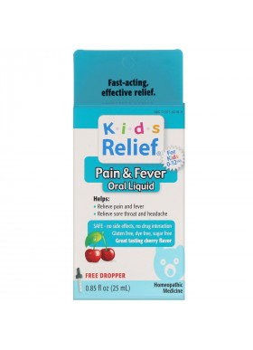 Homeolab USA, Kids Relief, Pain & Fever Oral Liquid, For Kids 0-12 Yrs, Cherry Flavor, 0.85 fl oz (25 ml)