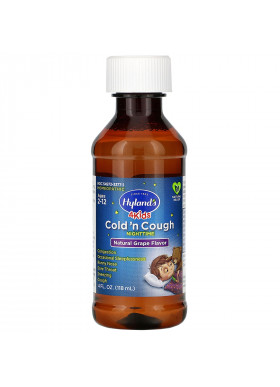 Hyland's, 4 Kids, Cold 'n Cough Nighttime, Ages 2-12, Natural Grape Flavor, 4 fl oz (118 ml)