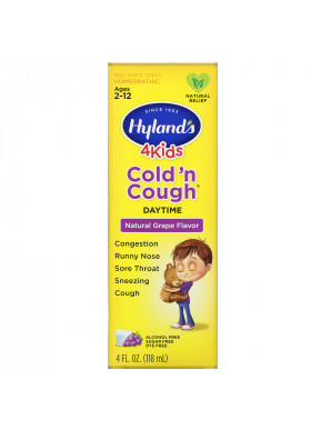 Hyland's, 4 Kids, Daytime Cold 'n Cough, Ages 2-12, Natural Grape Flavor, 4 fl oz (118 ml)