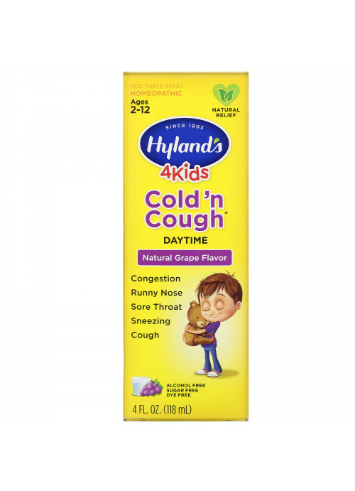 Hyland's, 4 Kids, Daytime Cold 'n Cough, Ages 2-12, Natural Grape Flavor, 4 fl oz (118 ml)