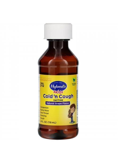 Hyland's, 4 Kids, Daytime Cold 'n Cough, Ages 2-12, Natural Grape Flavor, 4 fl oz (118 ml)