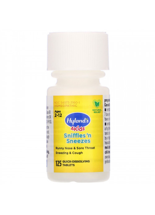 Hyland's, 4 Kids, Sniffles 'n Sneezes, Ages 2-12, 125 Quick-Dissolving Tablets