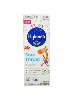 Hyland's, 4 Kids, Sore Throat, 2-12 Years, Natural Grape Flavor, 4 fl oz (118 ml)