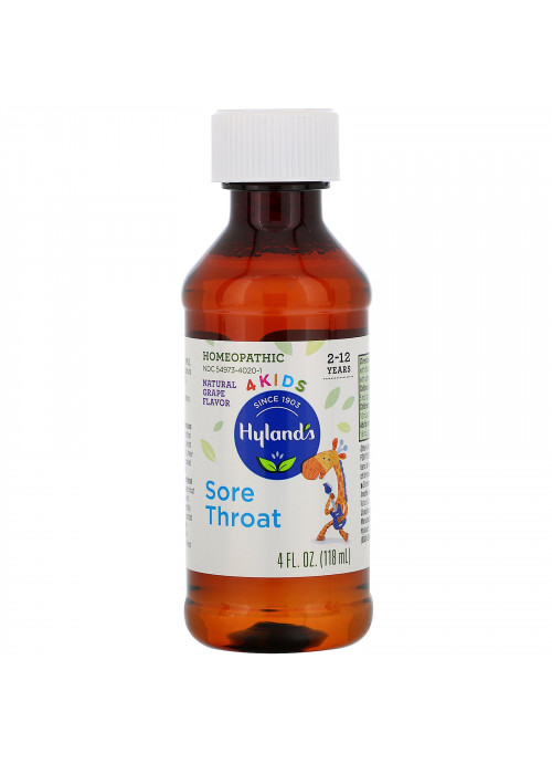 Hyland's, 4 Kids, Sore Throat, 2-12 Years, Natural Grape Flavor, 4 fl oz (118 ml)