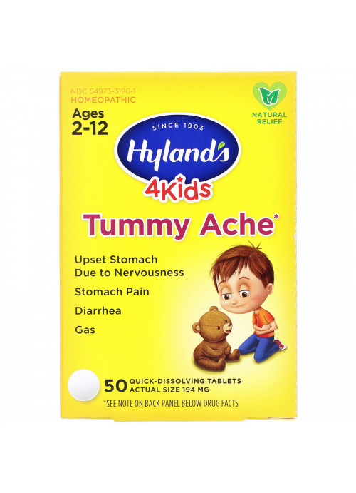 Hyland's, 4Kids, Tummy Ache, Ages 2-12, 194 mg, 50 Quick-Dissolving Tablets