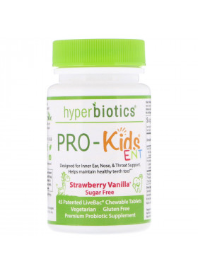 Hyperbiotics, PRO-Kids ENT, Sugar Free, Strawberry Vanilla, 45 Patented LiveBac Chewable Tablets