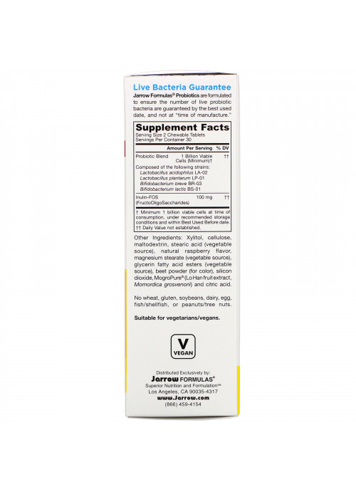 Jarrow Formulas, Jarro-Dophilus Kids, Probiotic + Prebiotic, Sugar Free, Natural Raspberry Flavor, 1 Billion Live Bacteria, 60 Chewable Tablets
