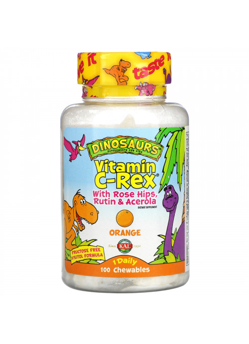 KAL, Dinosaurs, Vitamin C-Rex With Rose Hips, Rutin & Acerola, Orange, 100 Chewables