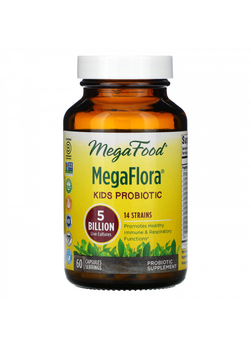 MegaFood, Kids Probiotic, MegaFlora, 5 Billion CFU, 60 Capsules (Ice)