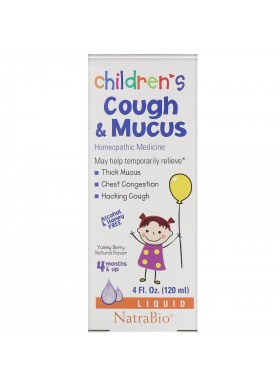 NatraBio, Children's Cough & Mucus, Alcohol Free, Yummy Berry Natural Flavor, 4 Months and Up, 4 fl oz (120 ml)