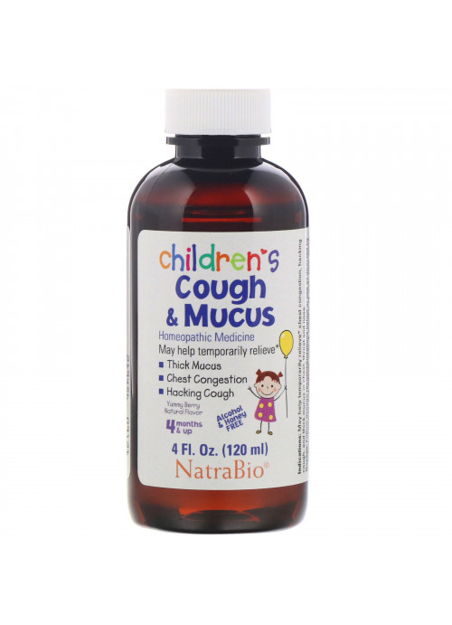 NatraBio, Children's Cough & Mucus, Alcohol Free, Yummy Berry Natural Flavor, 4 Months and Up, 4 fl oz (120 ml)