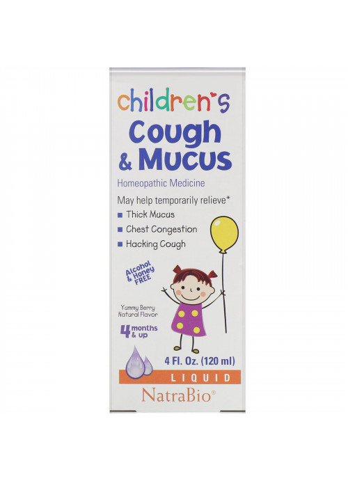 NatraBio, Children's Cough & Mucus, Alcohol Free, Yummy Berry Natural Flavor, 4 Months and Up, 4 fl oz (120 ml)
