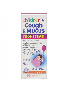 NatraBio, Children's Cough & Mucus, NightTime, Alcohol Free, Yummy Berry Natural Flavor, 4 Months and Up, 4 fl oz (120 ml)